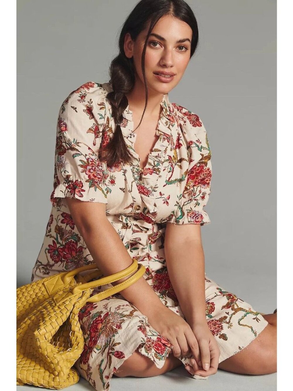 Anthropologie Pilcro Linen Floral Shirt Dress, Size 16